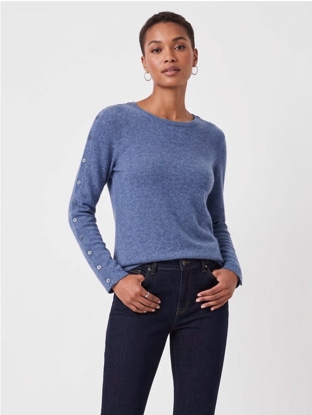 Quiet Luxury Slate Blue 100% Cashmere Old Money Crewneck Classic Feminine Preppy
